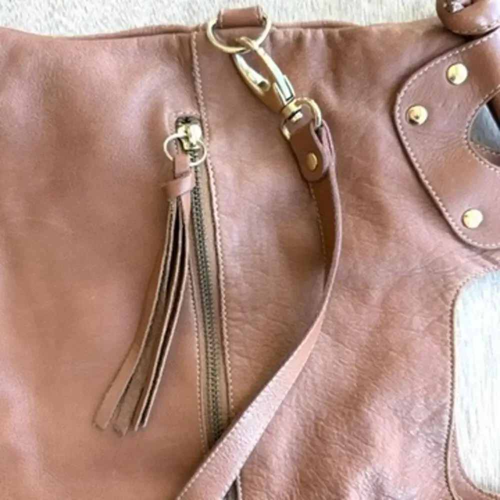Pietro Alessandro Leather Tote Shoulder Bag‎ Tan Made in New York Boho Statement